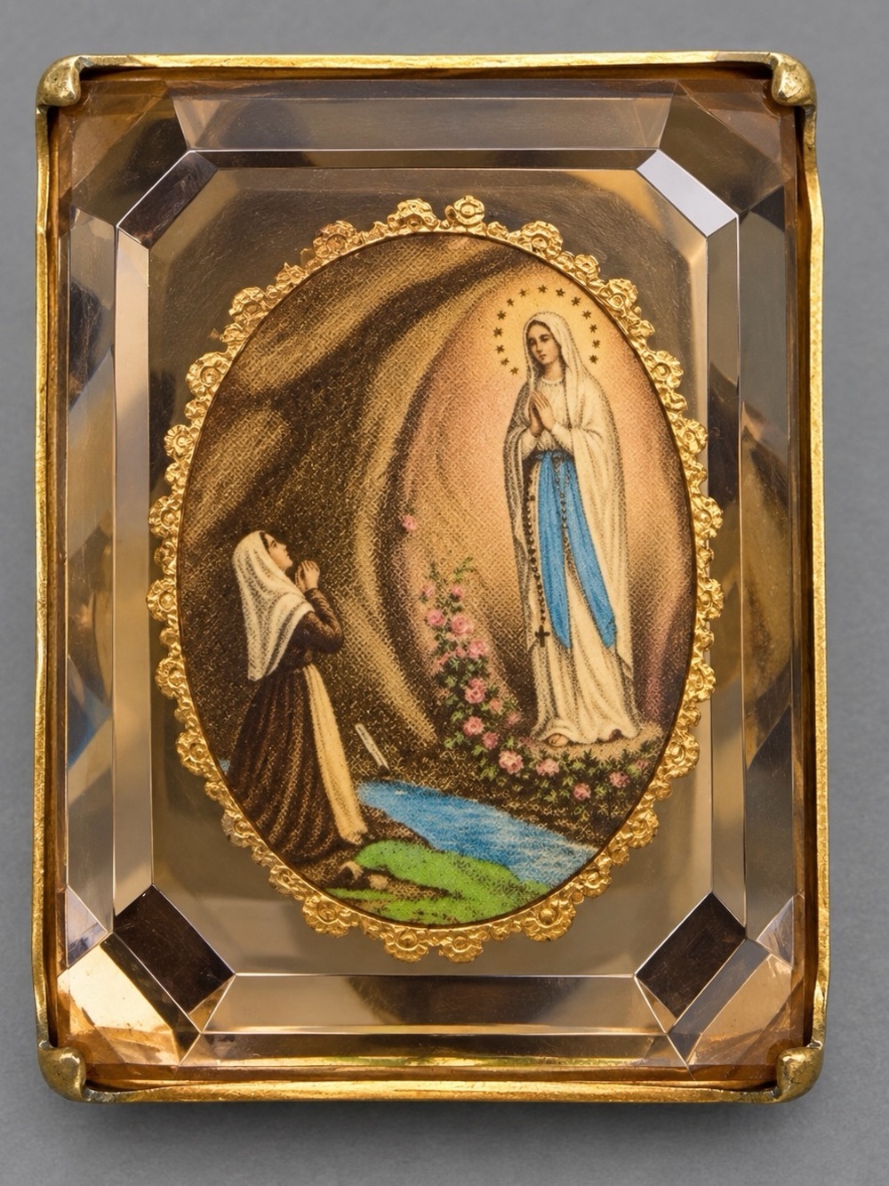 Antique Hinterglasmalerei Religious brooch #cz307